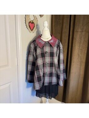 Vintage Ben Marc International Plaid Cape Back Blazer Purple Satin Collar Sz 16